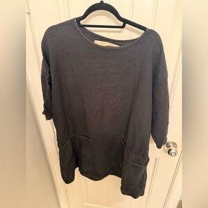 Cynthia Ashby Linen Tunic Lagenlook Boho Black One Size